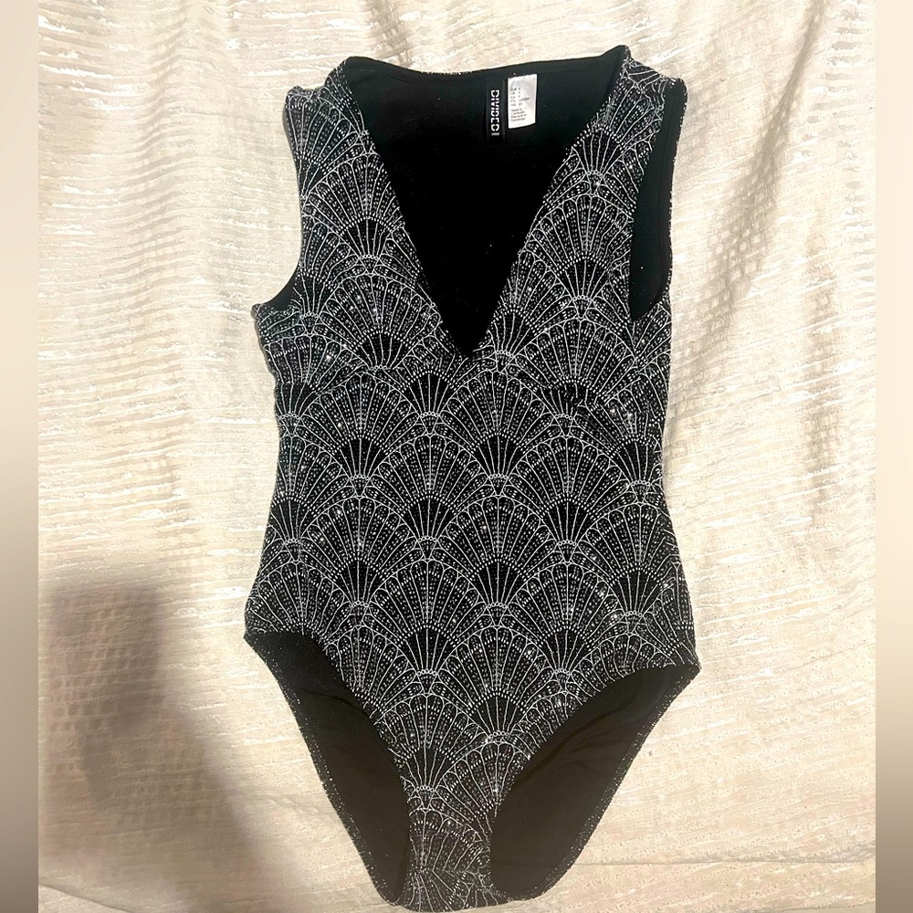 H&M Black and Silver Sparkly Bodysuit - Size Small
